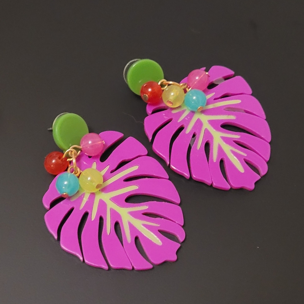 Colorful Monstera Leaf Earrings